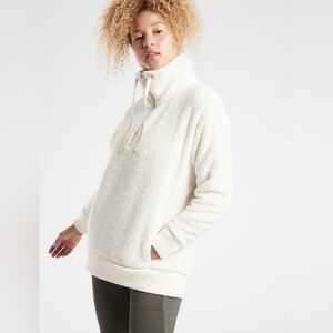 ATHLETA Talus Sherpa Half Zip White Pullover Cream XS Cozy Lounge Winter Jacket